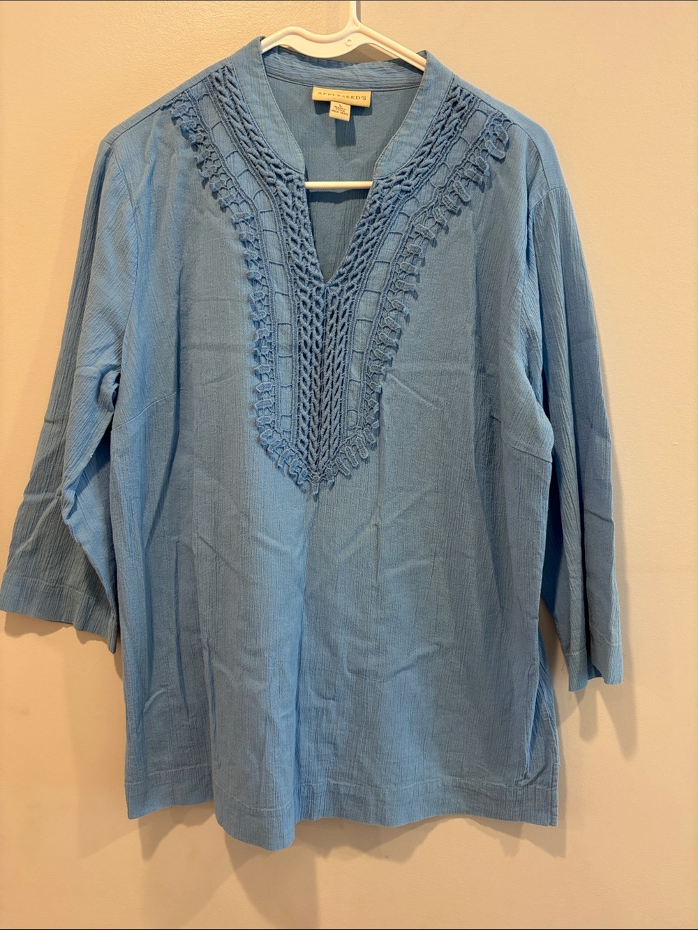 Appleseed's Light Blue Crochet V-Neck Tunic ptp 22